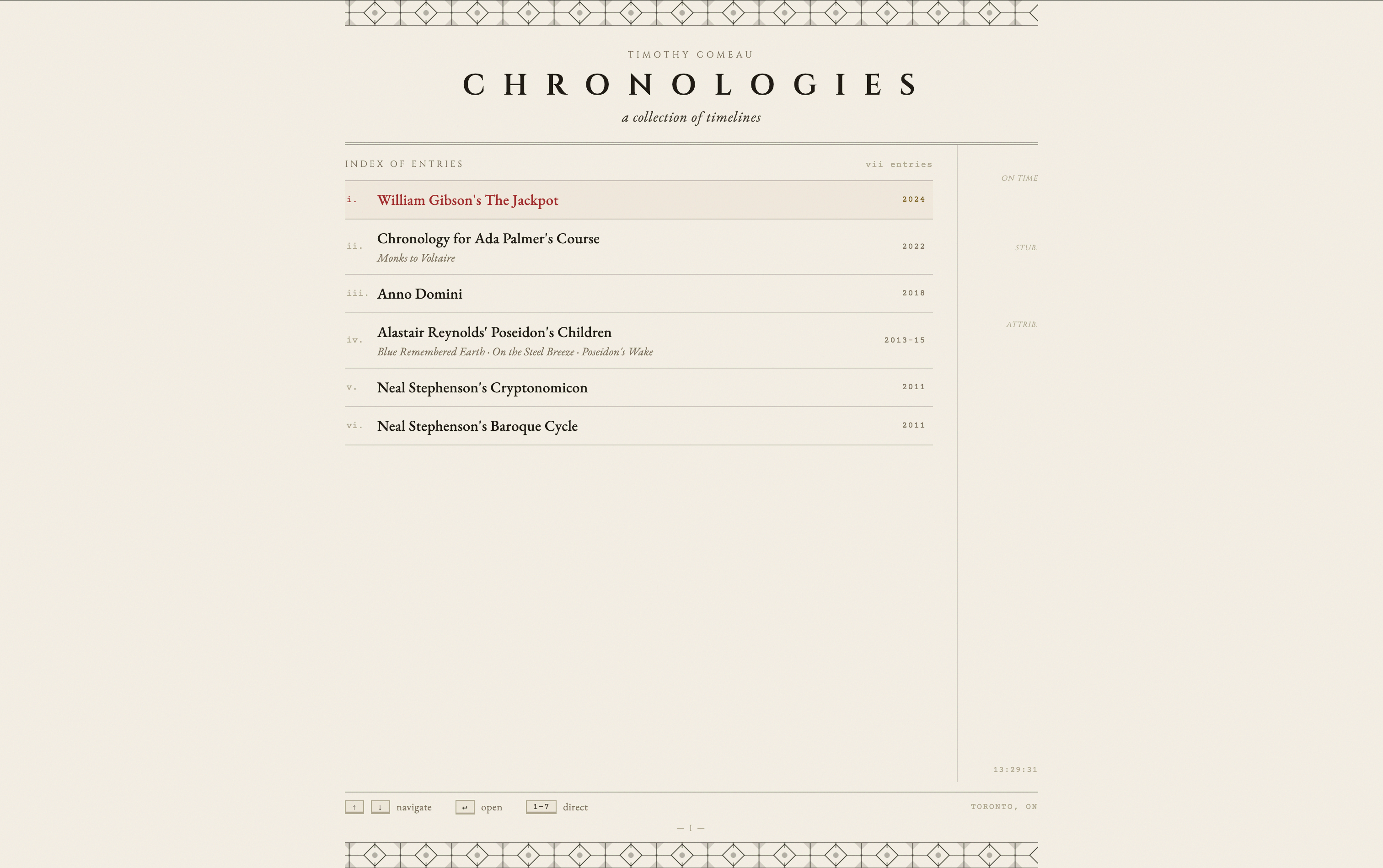 screencap of the chronologies homepage