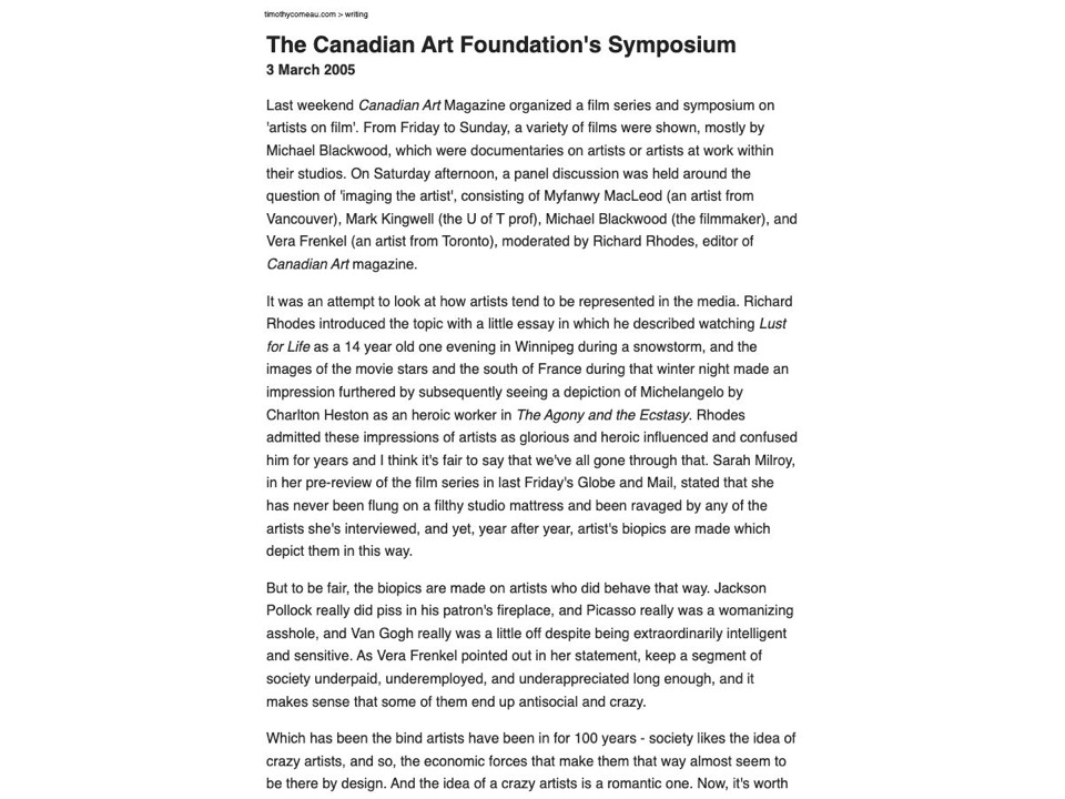 The Canadian Art Foundation's Symposium: Imaging the Artist