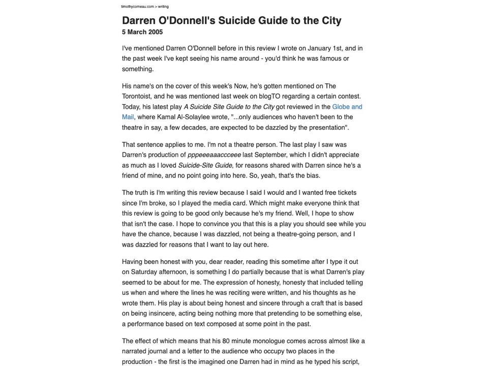 Darren O'Donnell's Suicide Site Guide to the City