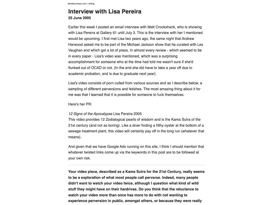 Interview with Lisa Pereia