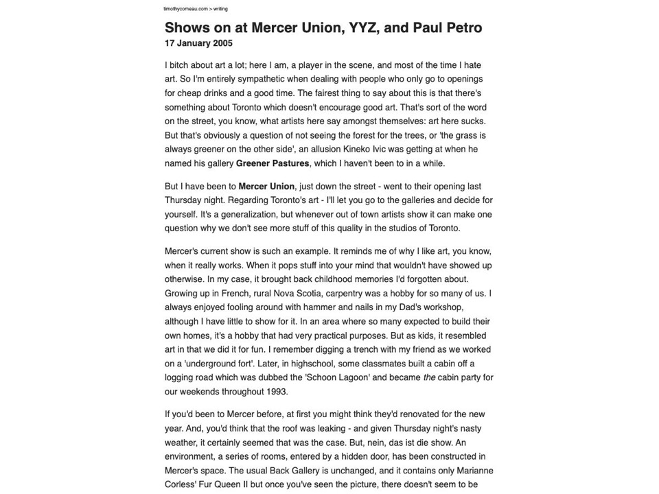 Shows on at Mercer Union, YYZ, and Paul Petro