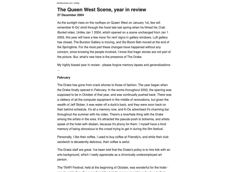 The Queen West Scene, year in review