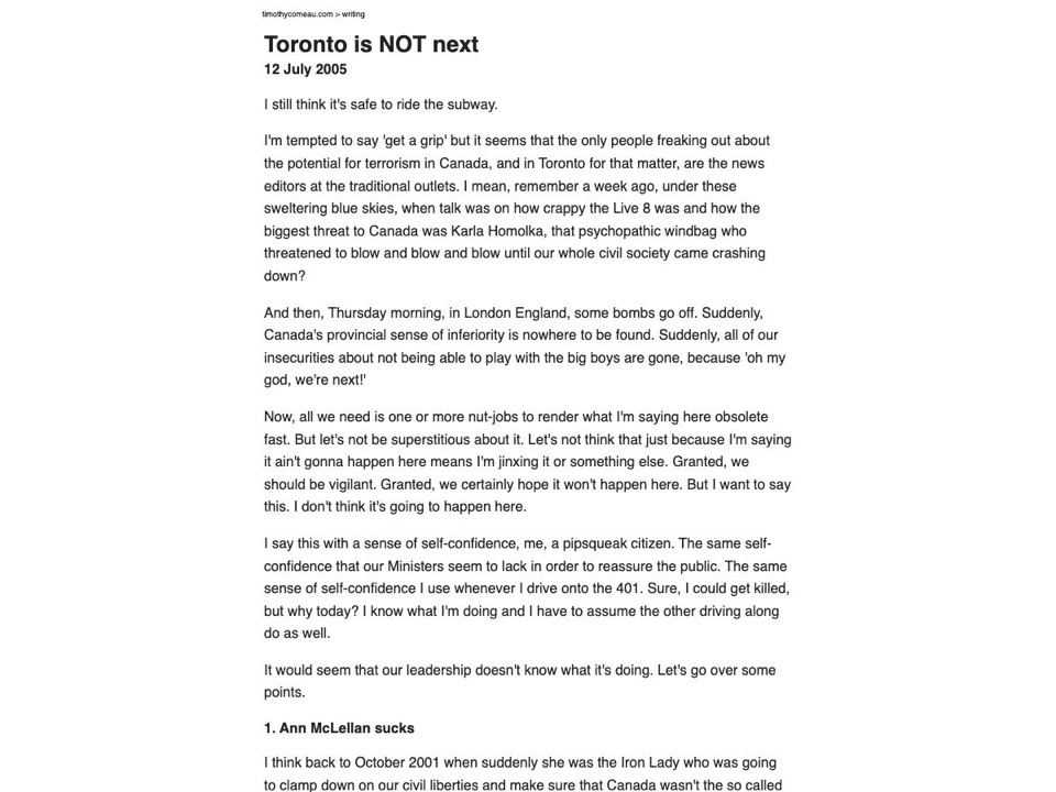 Toronto is NOT next
