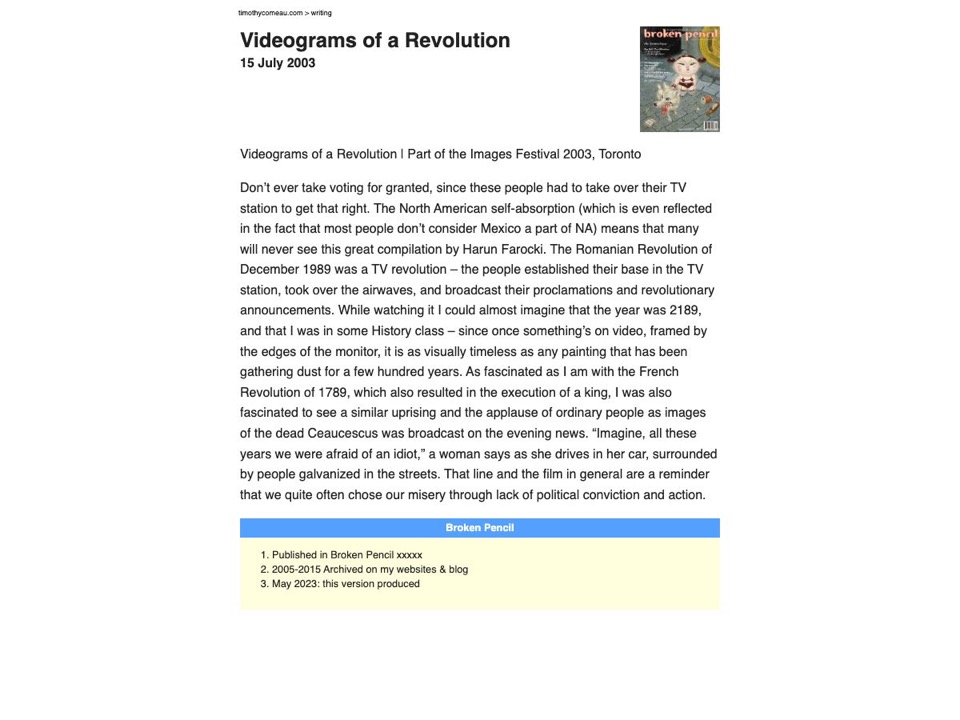 Videograms of a Revolutions