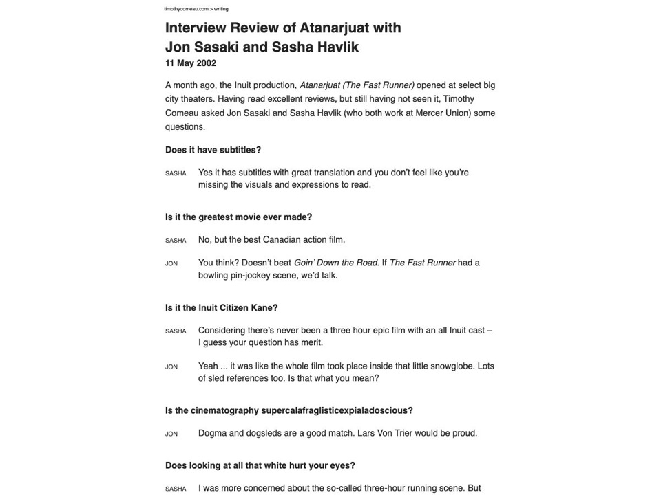 Interview Review of Atanarjuat