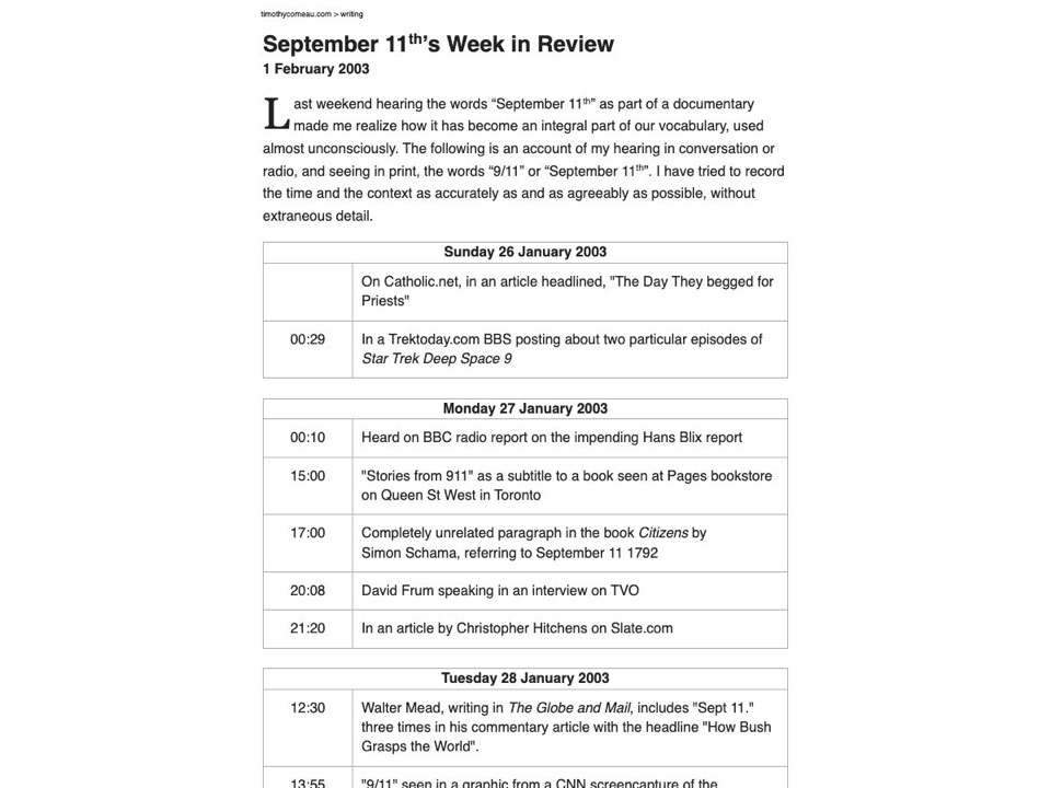 September Eleventh’s Week in Review