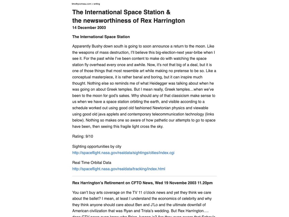 The International Space Station & Rex Harrington